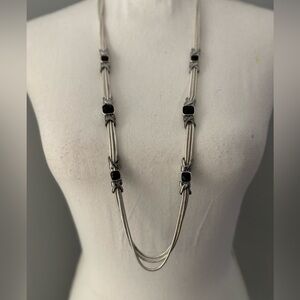 Dana Buchman Necklace Silver tone faux onyx & box chain - Gorgeous!! 35”